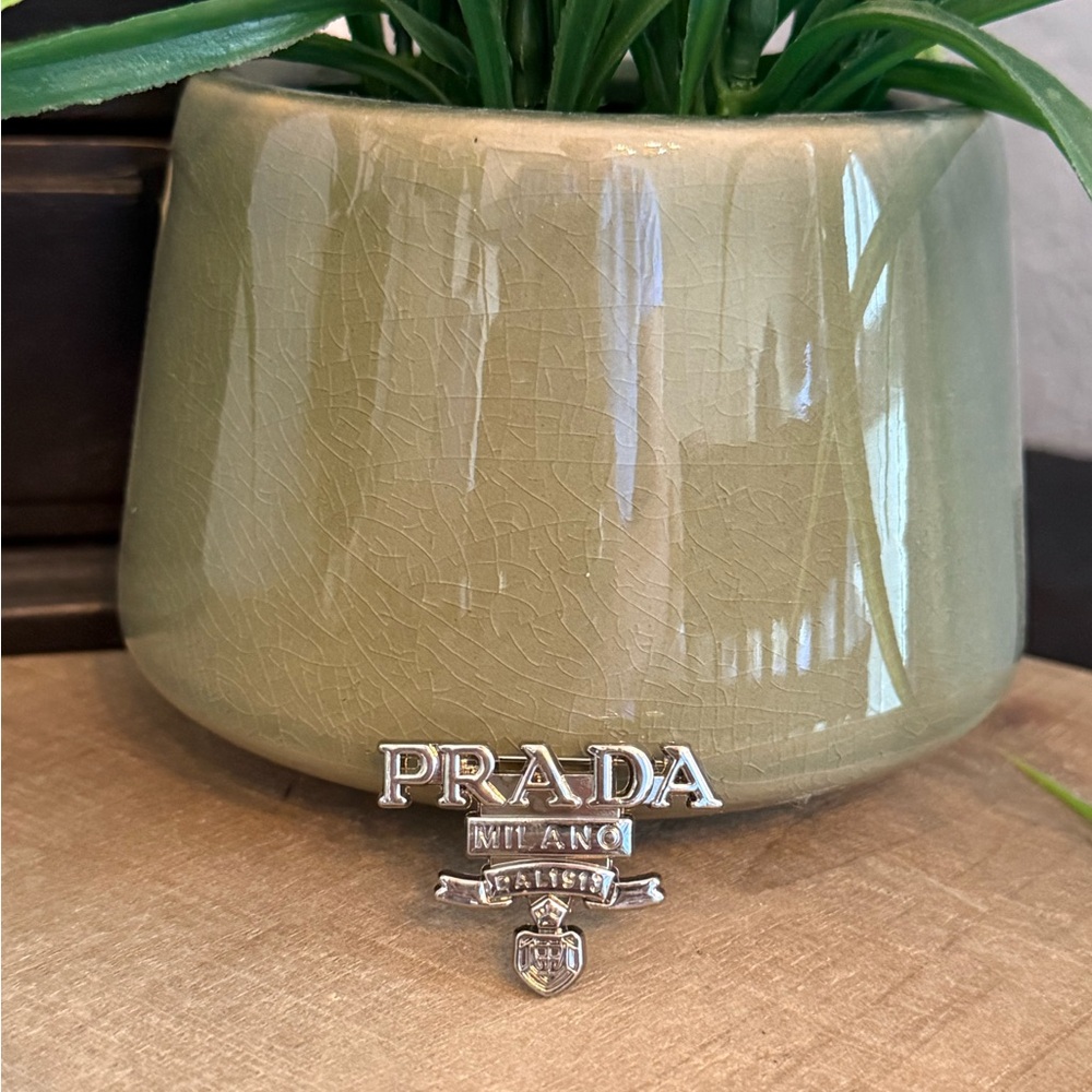 Silver Tone Logo Brooch Crest Pin